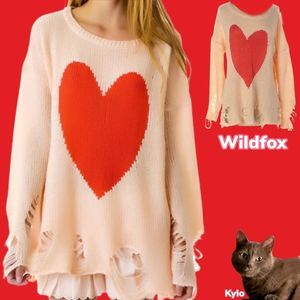 Wildfox | White Label | Lennon Distressed Red Heart Sweater S | Oversized